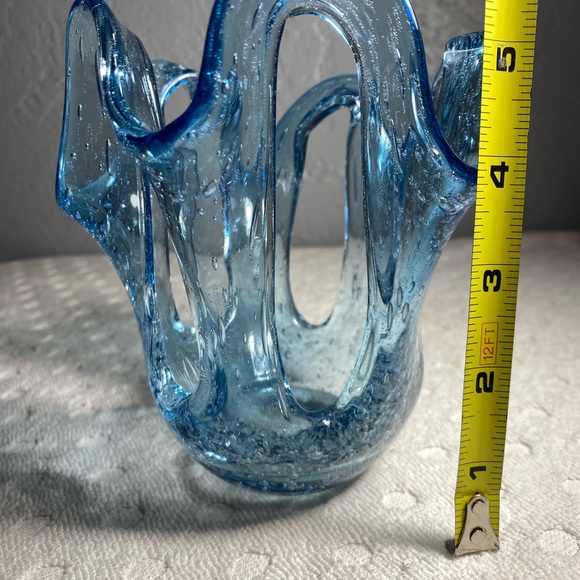 Vintage Blue Hand Blown Stretch Bubble Candle Art Glass Design Holder - Picture 11 of 11